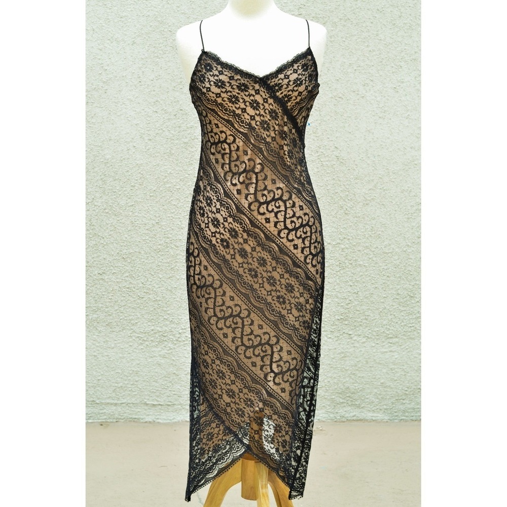 Laundry by Shelli Segal Dress Size 6 Black Lace Y2K Sexy Slip Whimsy Fairy